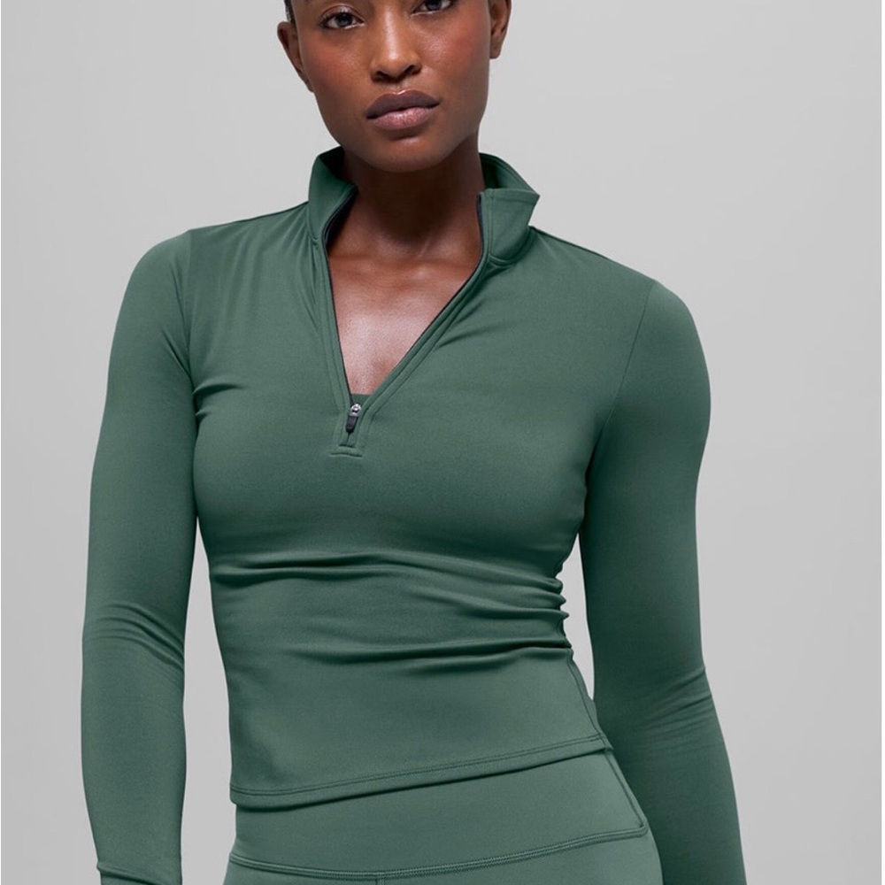 ALO Yoga Clover Green SoftSculpt Precision 1/4 Zip Long Sleeve Top